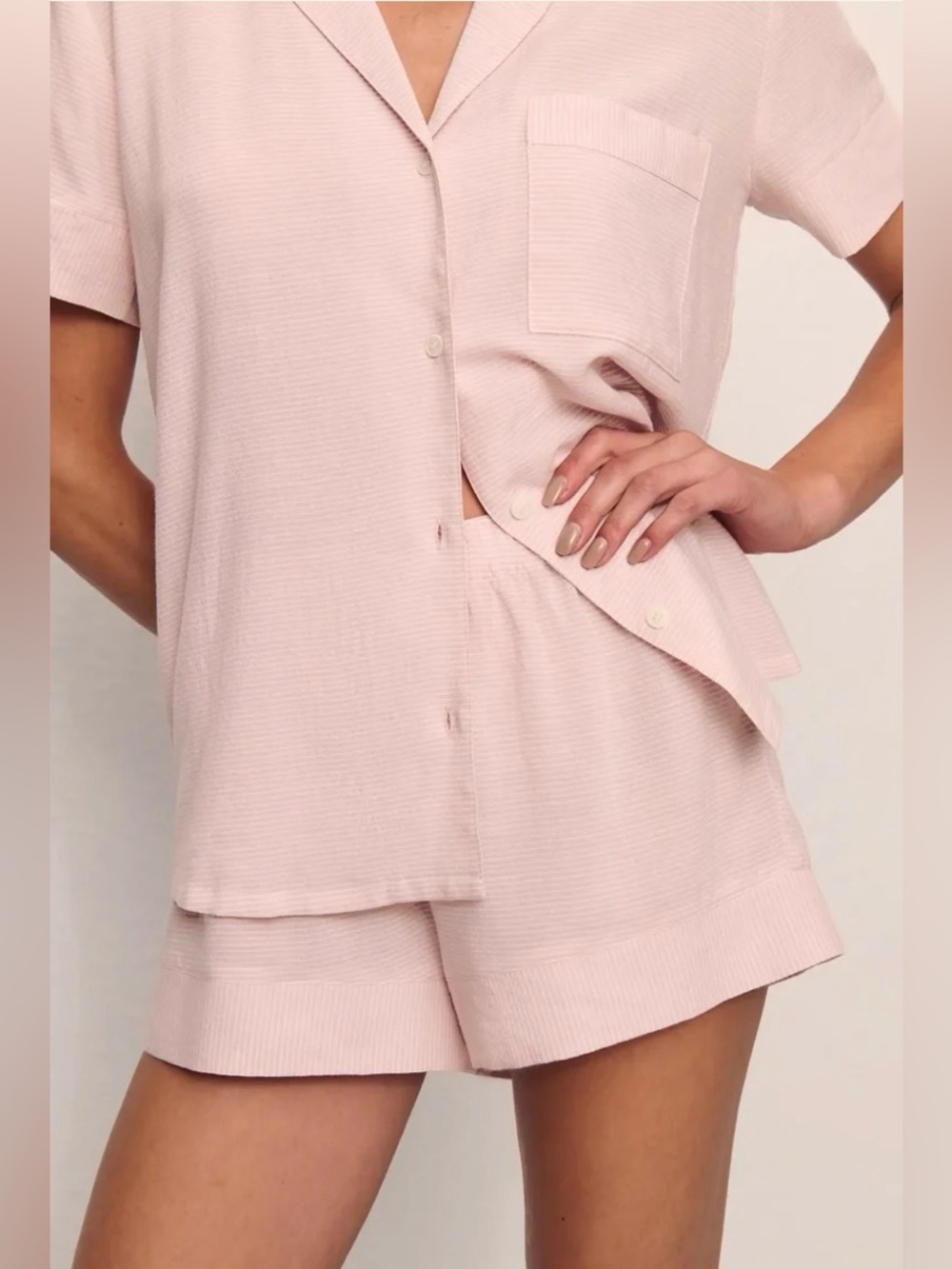 NWT EBERJEY NAUTICO PAJAMA SET SHORTS & SHORT SLEEVE SZ M Pale Mauve